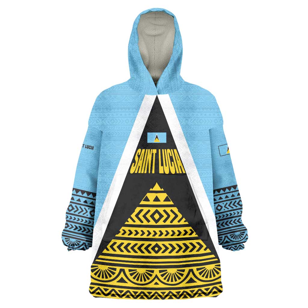 Saint Lucia Tribal Triangle Design Wearable Blanket Hoodie with Flag Colors and The Land The People The Light Quote - Wonder Print Shop