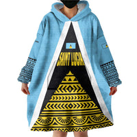 Saint Lucia Tribal Triangle Design Wearable Blanket Hoodie with Flag Colors and The Land The People The Light Quote - Wonder Print Shop