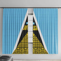 Saint Lucia Tribal Triangle Design Window Curtain with Flag Colors and The Land The People The Light Quote - Wonder Print Shop