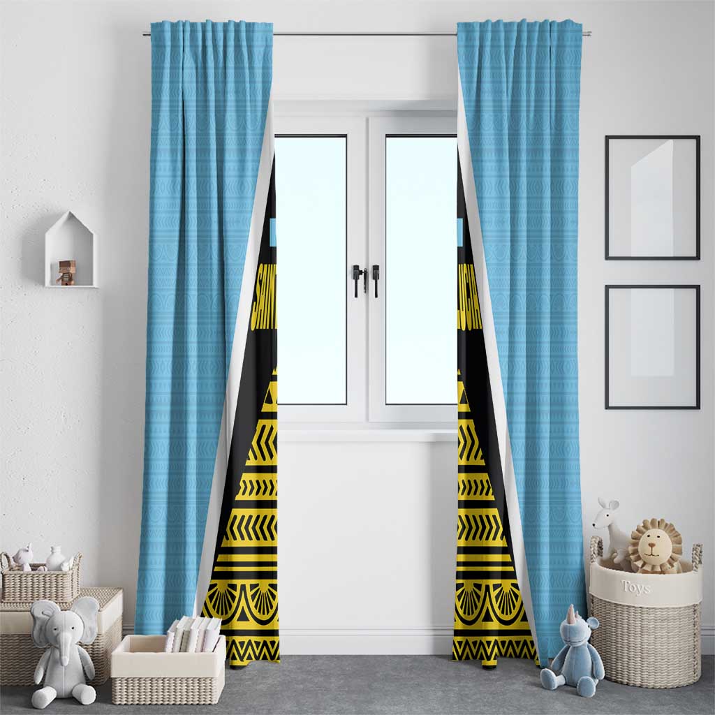 Saint Lucia Tribal Triangle Design Window Curtain with Flag Colors and The Land The People The Light Quote - Wonder Print Shop