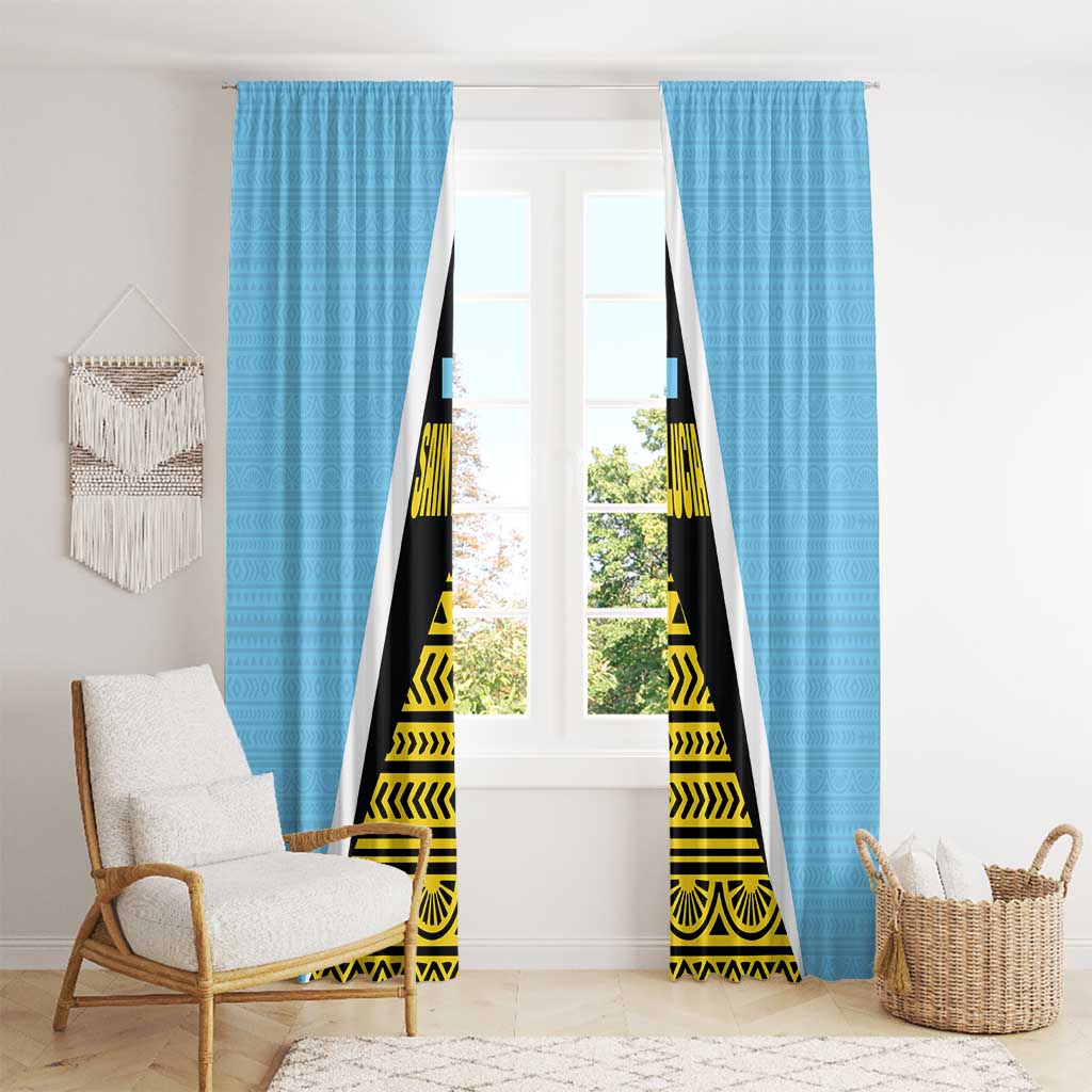 Saint Lucia Tribal Triangle Design Window Curtain with Flag Colors and The Land The People The Light Quote - Wonder Print Shop