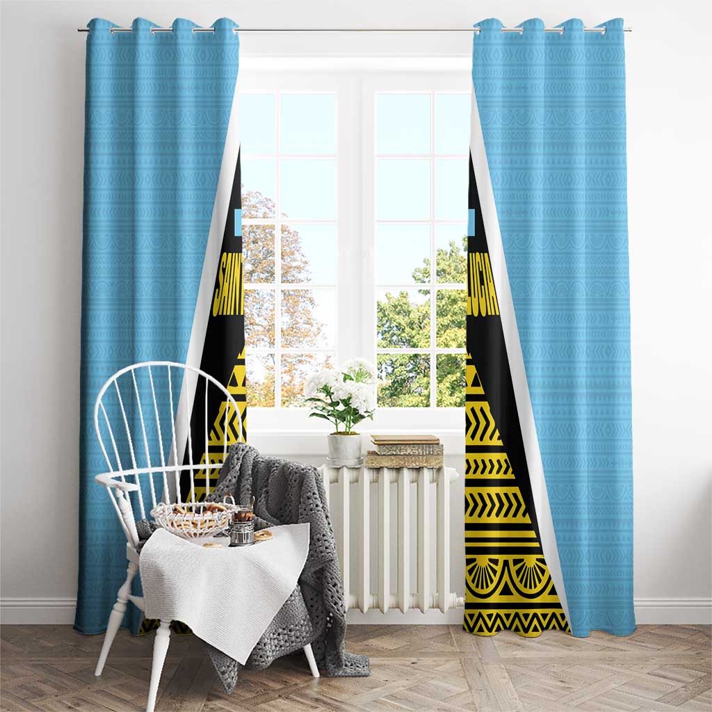 Saint Lucia Tribal Triangle Design Window Curtain with Flag Colors and The Land The People The Light Quote - Wonder Print Shop
