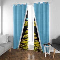 Saint Lucia Tribal Triangle Design Window Curtain with Flag Colors and The Land The People The Light Quote - Wonder Print Shop