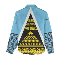 Saint Lucia Tribal Triangle Design Women Casual Shirt with Flag Colors and The Land The People The Light Quote - Wonder Print Shop