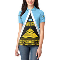Saint Lucia Tribal Triangle Design Women Polo Shirt with Flag Colors and The Land The People The Light Quote - Wonder Print Shop