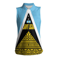 Saint Lucia Tribal Triangle Design Women Sleeveless Polo Shirt with Flag Colors and The Land The People The Light Quote - Wonder Print Shop