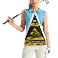 Saint Lucia Tribal Triangle Design Women Sleeveless Polo Shirt with Flag Colors and The Land The People The Light Quote - Wonder Print Shop