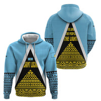 Saint Lucia Tribal Triangle Design Zip Hoodie with Flag Colors and The Land The People The Light Quote - Wonder Print Shop