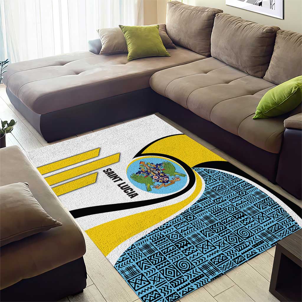 Saint Lucia Modern Tribal Crest Design Area Rug with Flag Colors and Bold Text Layout - Wonder Print Shop