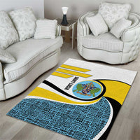 Saint Lucia Modern Tribal Crest Design Area Rug with Flag Colors and Bold Text Layout - Wonder Print Shop