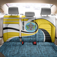 Saint Lucia Modern Tribal Crest Design Back Car Seat Cover with Flag Colors and Bold Text Layout - Wonder Print Shop