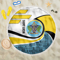Saint Lucia Modern Tribal Crest Design Beach Blanket with Flag Colors and Bold Text Layout - Wonder Print Shop