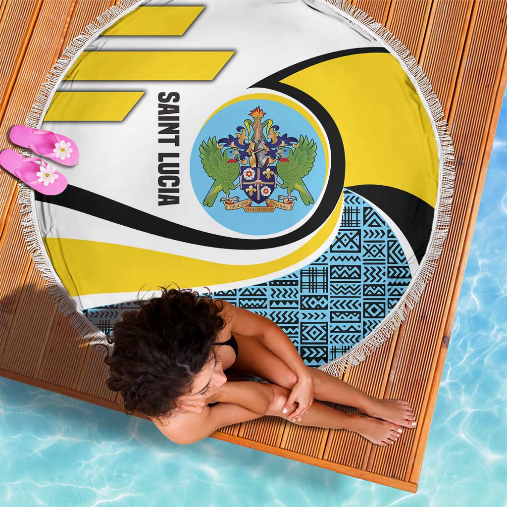 Saint Lucia Modern Tribal Crest Design Beach Blanket with Flag Colors and Bold Text Layout - Wonder Print Shop