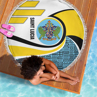 Saint Lucia Modern Tribal Crest Design Beach Blanket with Flag Colors and Bold Text Layout - Wonder Print Shop