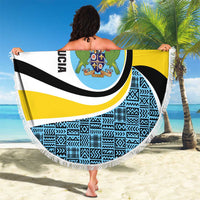 Saint Lucia Modern Tribal Crest Design Beach Blanket with Flag Colors and Bold Text Layout - Wonder Print Shop