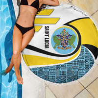 Saint Lucia Modern Tribal Crest Design Beach Blanket with Flag Colors and Bold Text Layout - Wonder Print Shop
