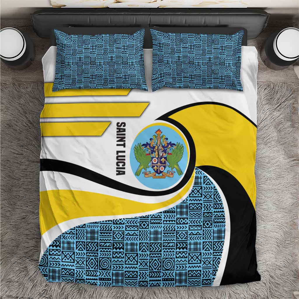 Saint Lucia Modern Tribal Crest Design Bedding Set with Flag Colors and Bold Text Layout - Wonder Print Shop