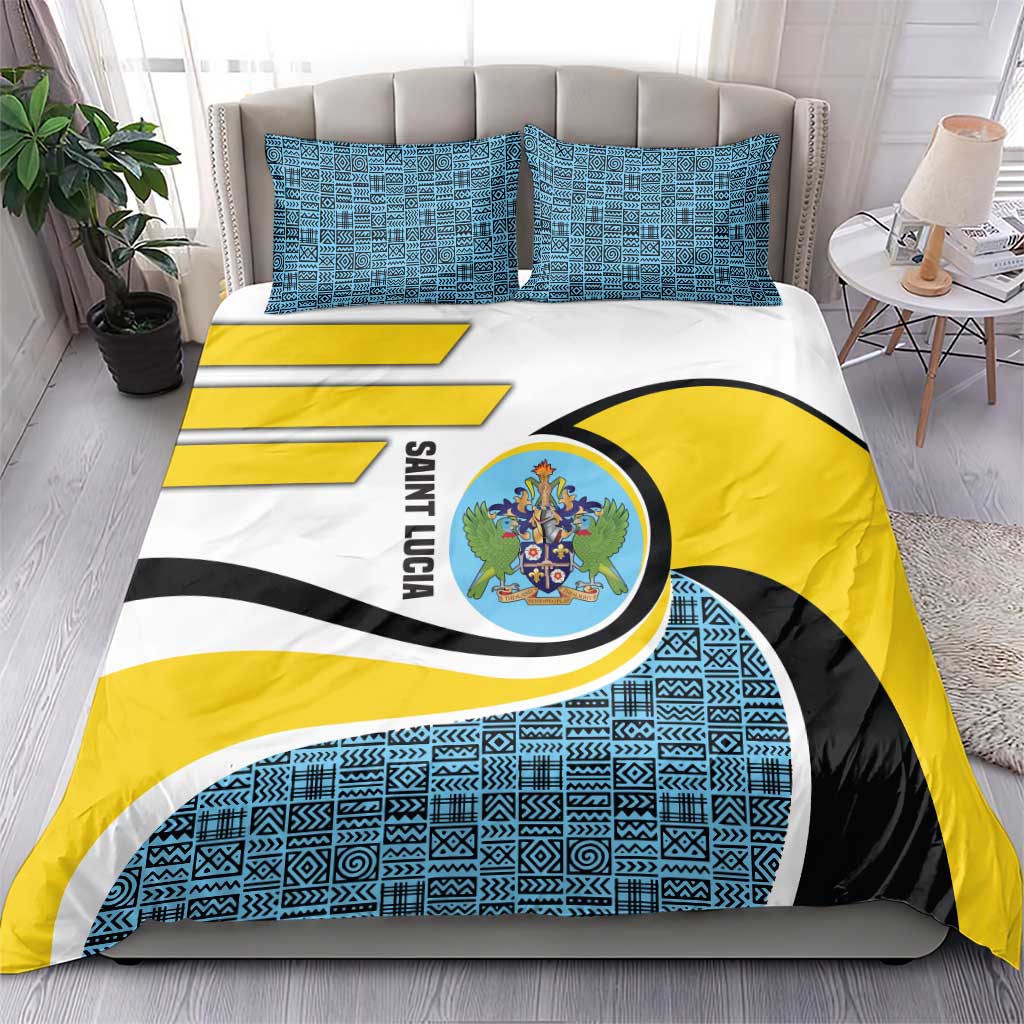 Saint Lucia Modern Tribal Crest Design Bedding Set with Flag Colors and Bold Text Layout - Wonder Print Shop