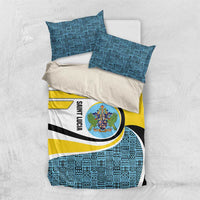 Saint Lucia Modern Tribal Crest Design Bedding Set with Flag Colors and Bold Text Layout - Wonder Print Shop