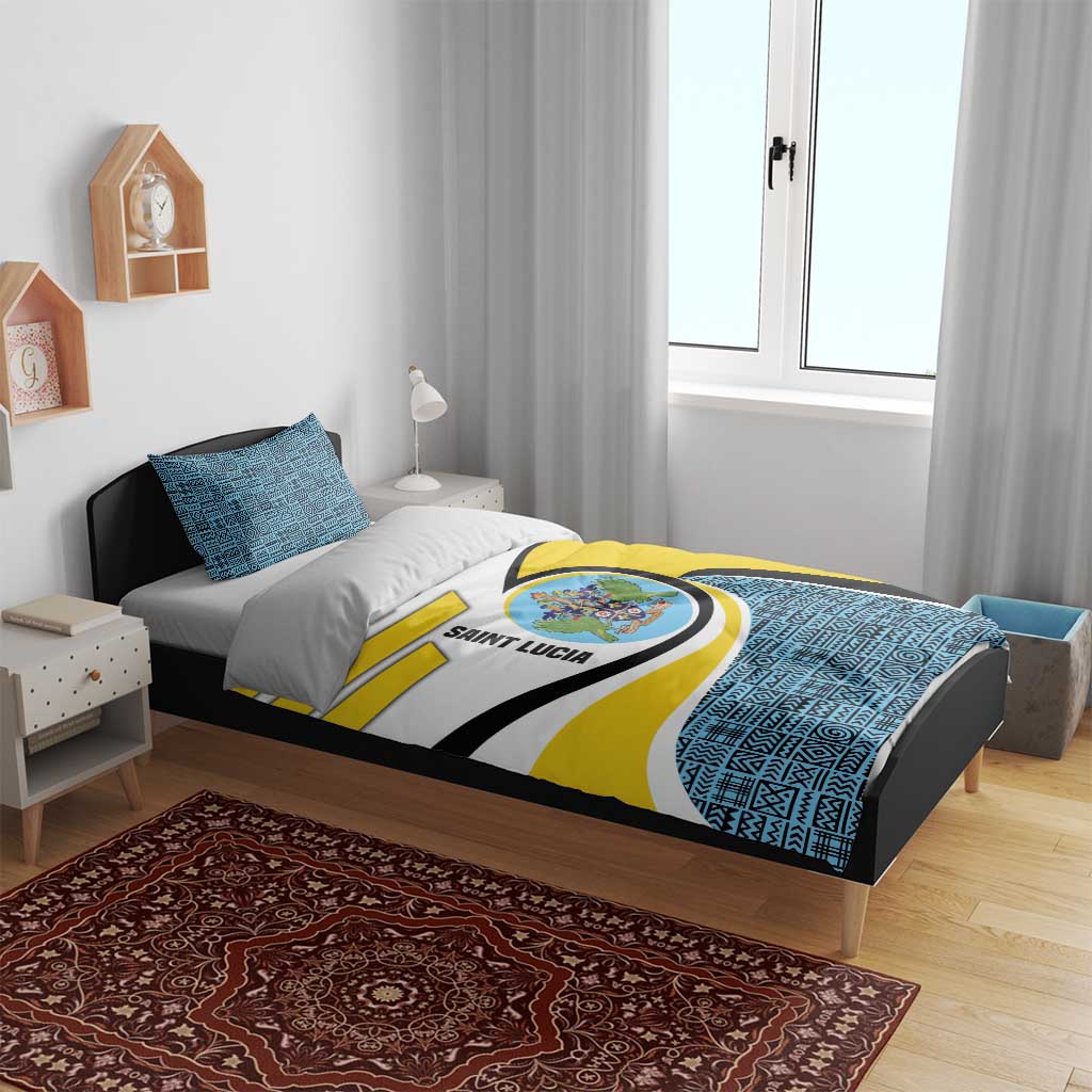 Saint Lucia Modern Tribal Crest Design Bedding Set with Flag Colors and Bold Text Layout - Wonder Print Shop