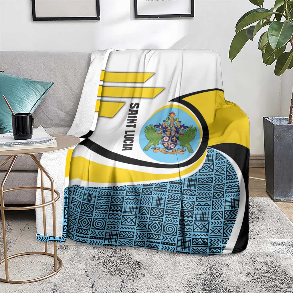 Saint Lucia Modern Tribal Crest Design Blanket with Flag Colors and Bold Text Layout - Wonder Print Shop
