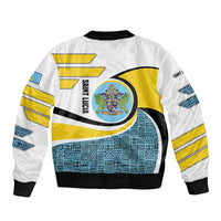 Saint Lucia Modern Tribal Crest Design Bomber Jacket with Flag Colors and Bold Text Layout - Wonder Print Shop