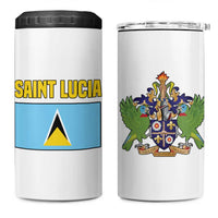 Saint Lucia Modern Tribal Crest Design 4 in 1 Can Cooler Tumbler with Flag Colors and Bold Text Layout - Wonder Print Shop