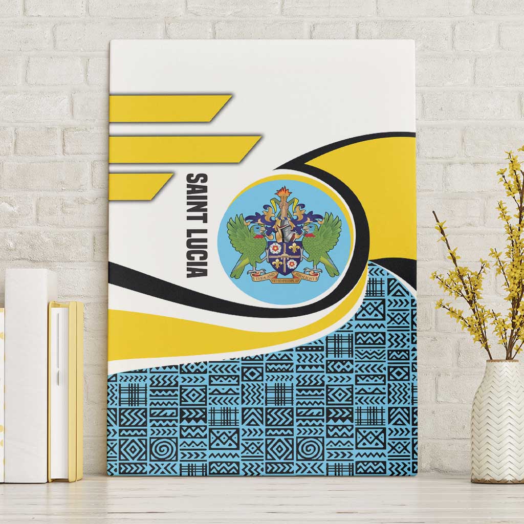 Saint Lucia Modern Tribal Crest Design Canvas Wall Art with Flag Colors and Bold Text Layout - Wonder Print Shop