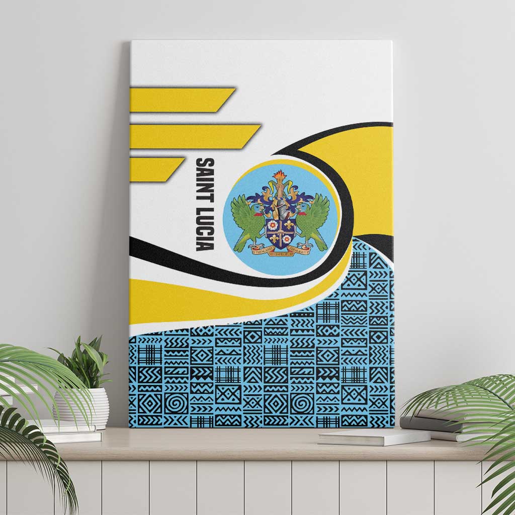 Saint Lucia Modern Tribal Crest Design Canvas Wall Art with Flag Colors and Bold Text Layout - Wonder Print Shop