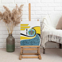 Saint Lucia Modern Tribal Crest Design Canvas Wall Art with Flag Colors and Bold Text Layout - Wonder Print Shop