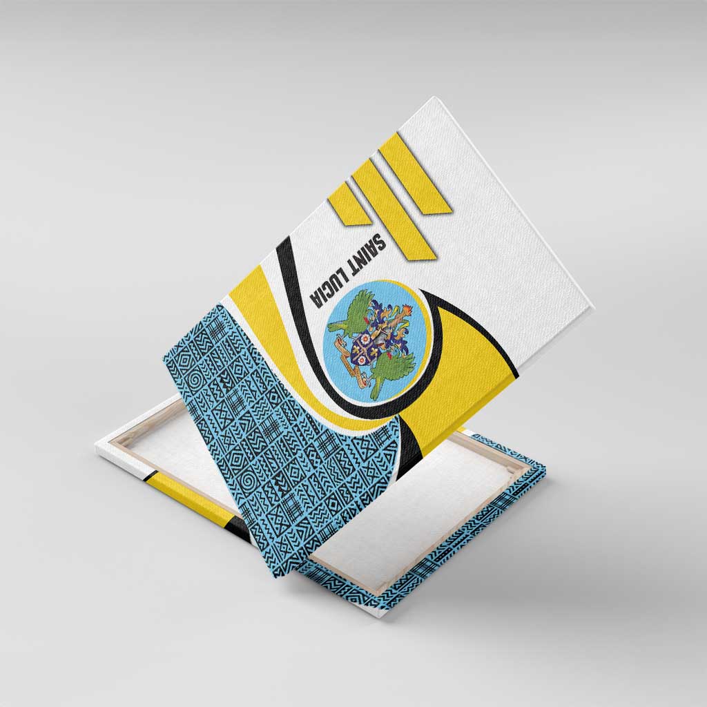 Saint Lucia Modern Tribal Crest Design Canvas Wall Art with Flag Colors and Bold Text Layout - Wonder Print Shop