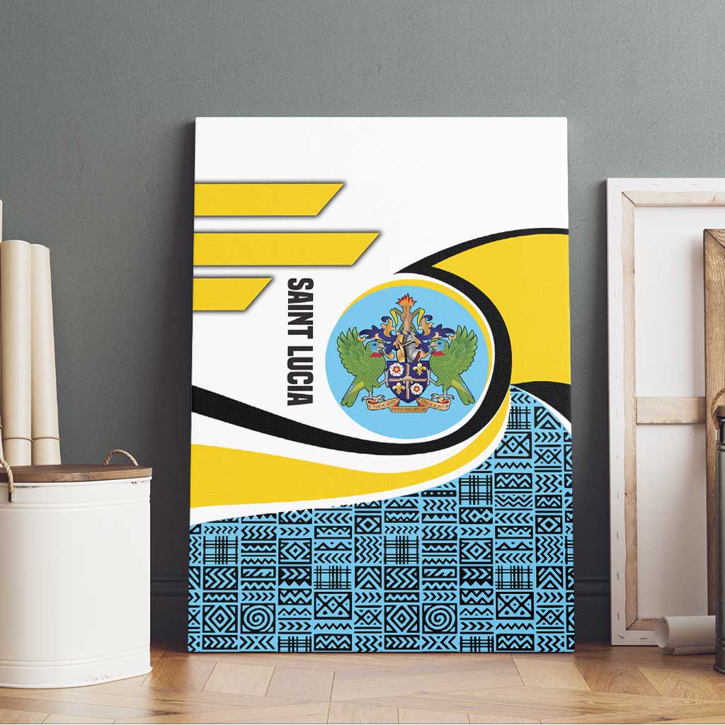 Saint Lucia Modern Tribal Crest Design Canvas Wall Art with Flag Colors and Bold Text Layout - Wonder Print Shop