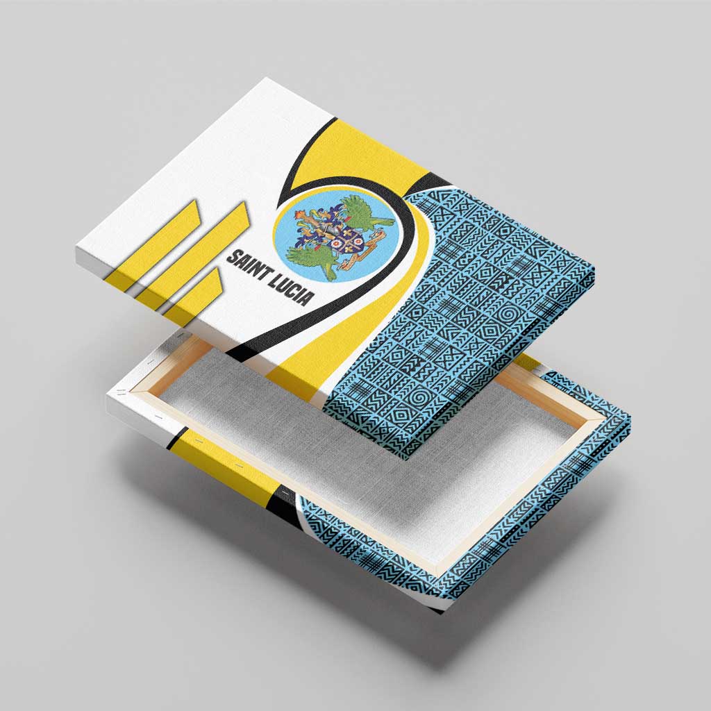 Saint Lucia Modern Tribal Crest Design Canvas Wall Art with Flag Colors and Bold Text Layout - Wonder Print Shop