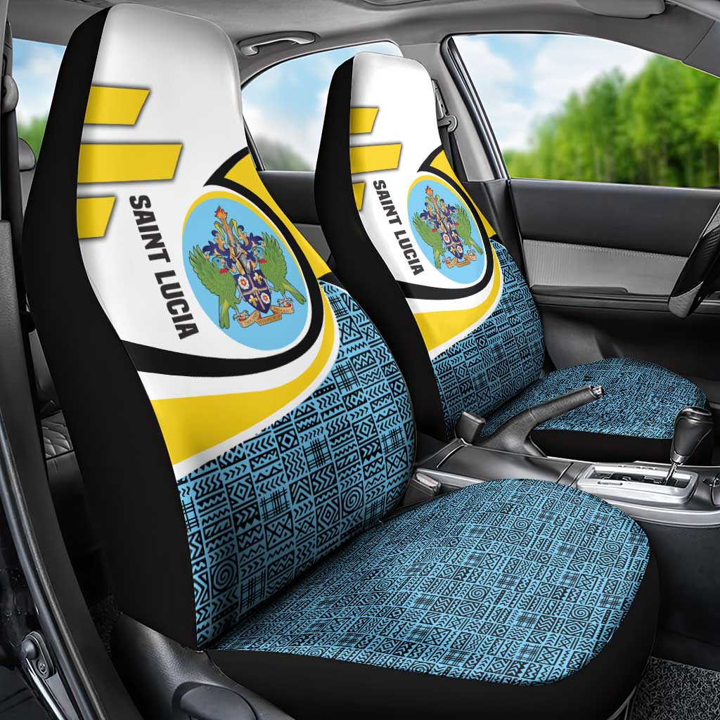 Saint Lucia Modern Tribal Crest Design Car Seat Cover with Flag Colors and Bold Text Layout - Wonder Print Shop