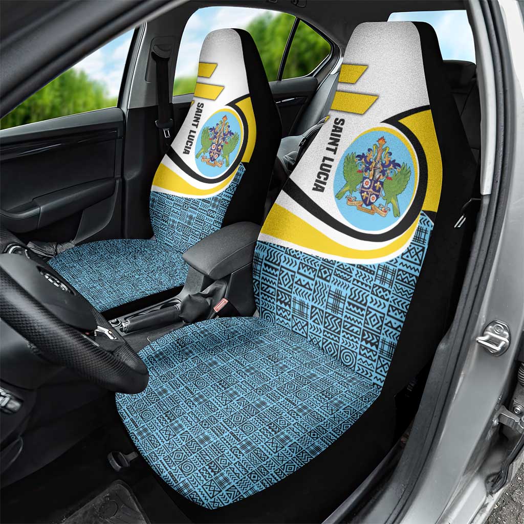 Saint Lucia Modern Tribal Crest Design Car Seat Cover with Flag Colors and Bold Text Layout - Wonder Print Shop