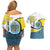 Saint Lucia Modern Tribal Crest Design Couples Matching Off Shoulder Short Dress and Hawaiian Shirt with Flag Colors and Bold Text Layout - Wonder Print Shop