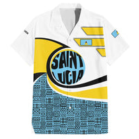Saint Lucia Modern Tribal Crest Design Family Matching Long Sleeve Bodycon Dress and Hawaiian Shirt with Flag Colors and Bold Text Layout - Wonder Print Shop