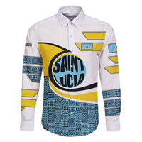 Saint Lucia Modern Tribal Crest Design Family Matching Mermaid Dress and Hawaiian Shirt with Flag Colors and Bold Text Layout - Wonder Print Shop