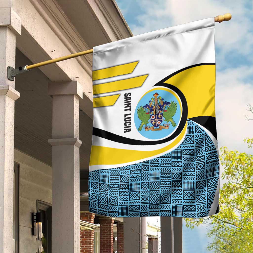 Saint Lucia Modern Tribal Crest Design Garden Flag with Flag Colors and Bold Text Layout - Wonder Print Shop