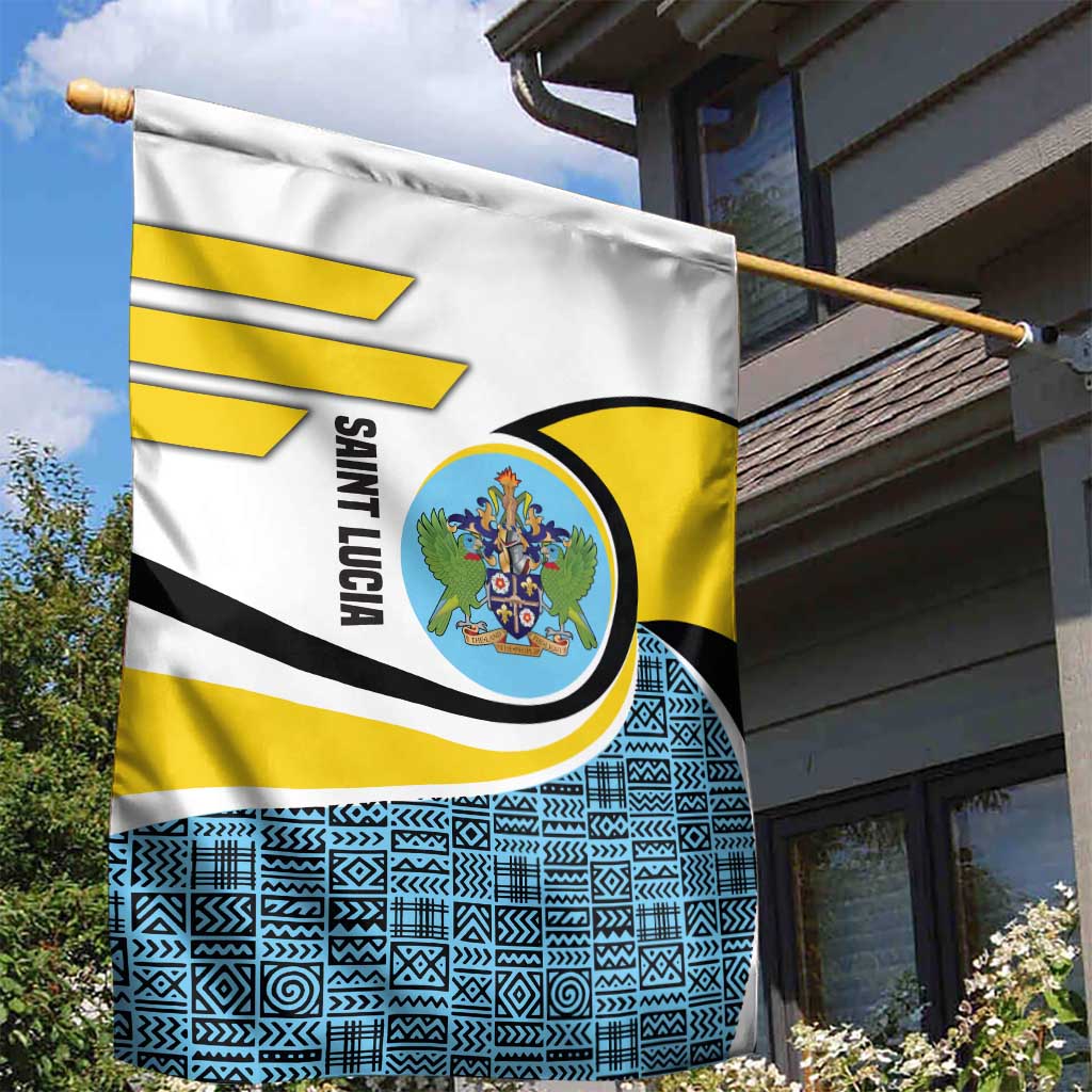Saint Lucia Modern Tribal Crest Design Garden Flag with Flag Colors and Bold Text Layout - Wonder Print Shop