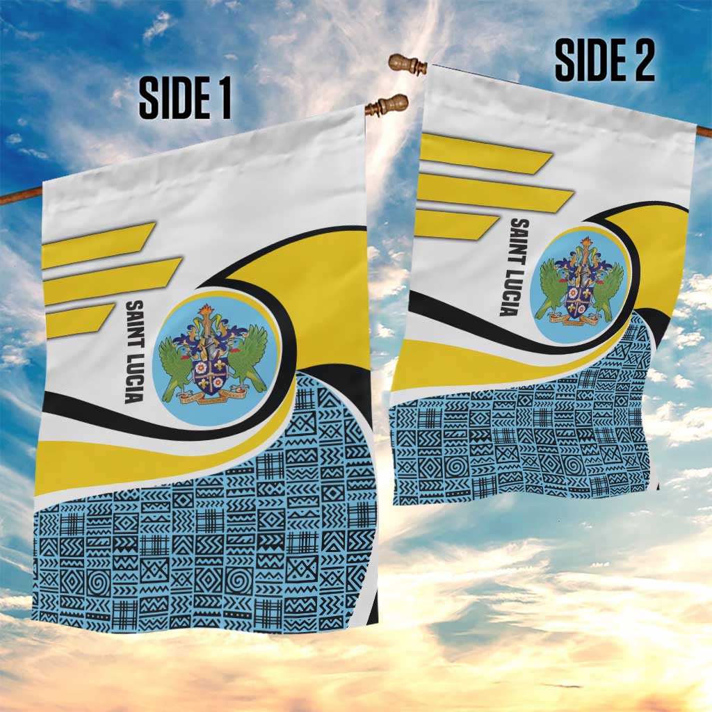 Saint Lucia Modern Tribal Crest Design Garden Flag with Flag Colors and Bold Text Layout - Wonder Print Shop