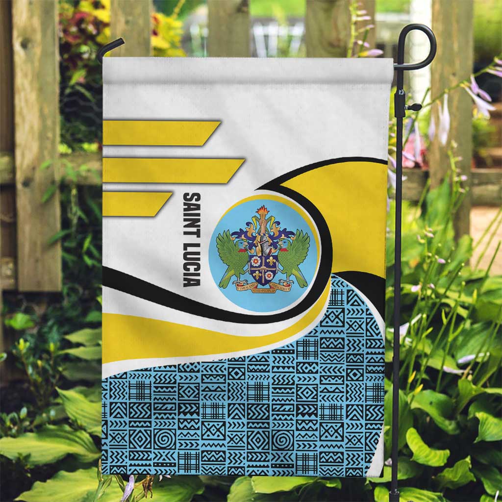 Saint Lucia Modern Tribal Crest Design Garden Flag with Flag Colors and Bold Text Layout - Wonder Print Shop