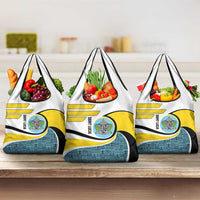 Saint Lucia Modern Tribal Crest Design Grocery Bag with Flag Colors and Bold Text Layout - Wonder Print Shop