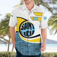 Saint Lucia Modern Tribal Crest Design Hawaiian Shirt with Flag Colors and Bold Text Layout - Wonder Print Shop