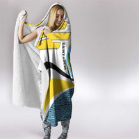 Saint Lucia Modern Tribal Crest Design Hooded Blanket with Flag Colors and Bold Text Layout - Wonder Print Shop
