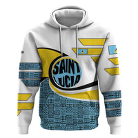 Saint Lucia Modern Tribal Crest Design Hoodie with Flag Colors and Bold Text Layout - Wonder Print Shop