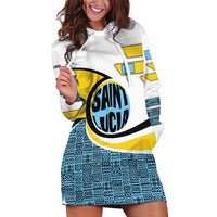Saint Lucia Modern Tribal Crest Design Hoodie Dress with Flag Colors and Bold Text Layout - Wonder Print Shop
