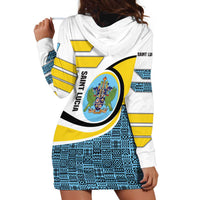 Saint Lucia Modern Tribal Crest Design Hoodie Dress with Flag Colors and Bold Text Layout - Wonder Print Shop