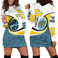 Saint Lucia Modern Tribal Crest Design Hoodie Dress with Flag Colors and Bold Text Layout - Wonder Print Shop