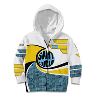 Saint Lucia Modern Tribal Crest Design Kid Hoodie with Flag Colors and Bold Text Layout - Wonder Print Shop